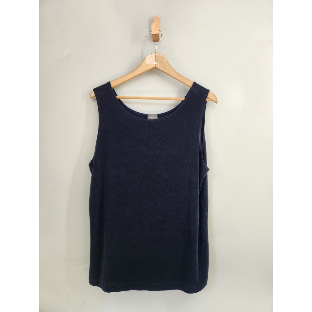 Chico's Travelers Tank Top Women Size 3/XL Navy Blue Scoop Neck Lagenlook  Boho